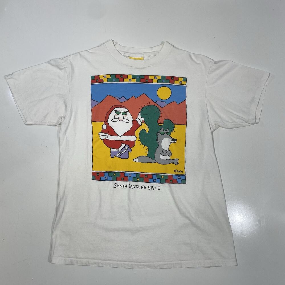 VTG 90’s Santa Fe Style Christmas Shirt Boynton Mens L White Lake Street Graphic